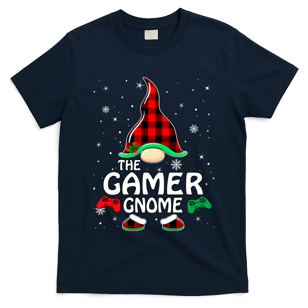 Buffalo Plaid The Gamer Gnome Gaming Lover Christmas T-Shirt