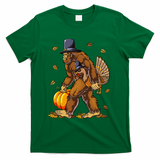 Bigfoot Pilgrim Turkey Pumpkin Thanksgiving Day T-Shirt - Green
