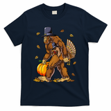 Bigfoot Pilgrim Turkey Pumpkin Thanksgiving Day T-Shirt - Navy