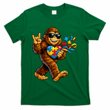 Bigfoot Rock Hand Autism Awareness Puzzle T-Shirt - Green