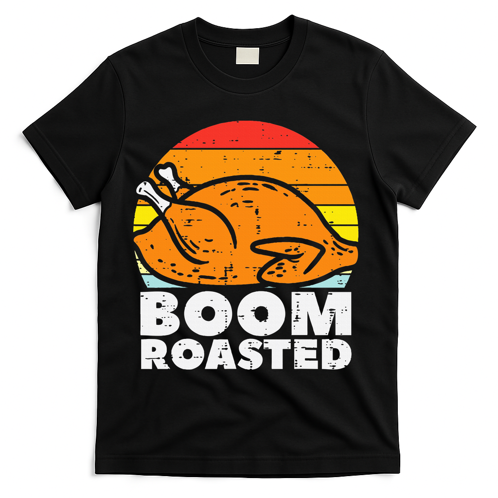 Boom Roasted Turkey Sunset Retro Thanksgiving T-Shirt - Black
