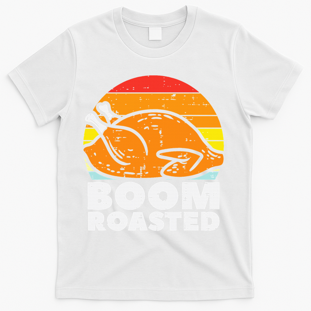 Boom Roasted Turkey Sunset Retro Thanksgiving T-Shirt - White