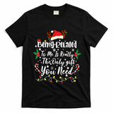 Being Related To Me Funny Christmas Family Xmas T-Shirt - Black