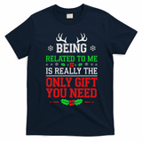 Being Related To Me Funny Christmas Family Xmas Pajamas T-Shirt - Navy Blue