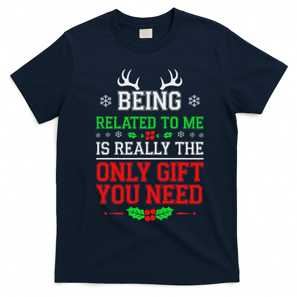 Being Related To Me Funny Christmas Family Xmas Pajamas T-Shirt - Navy Blue