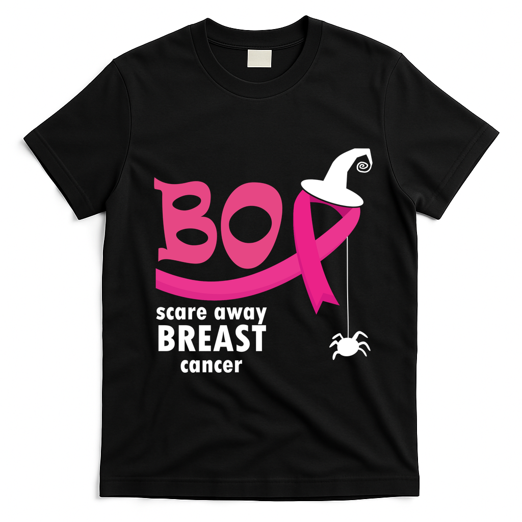 Boo Scare Away Breast Cancer Awareness Spooky T-Shirt - Black