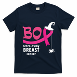 Boo Scare Away Breast Cancer Awareness Spooky T-Shirt - Navy Blue