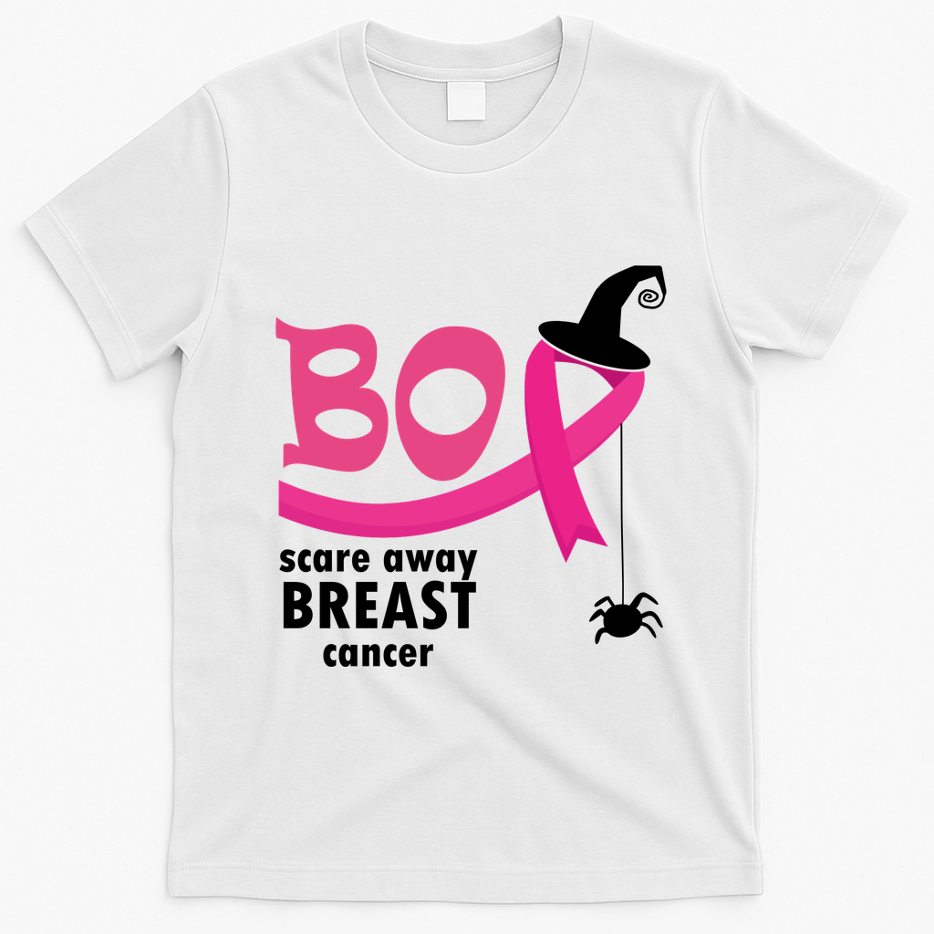 Boo Scare Away Breast Cancer Awareness Spooky T-Shirt - White
