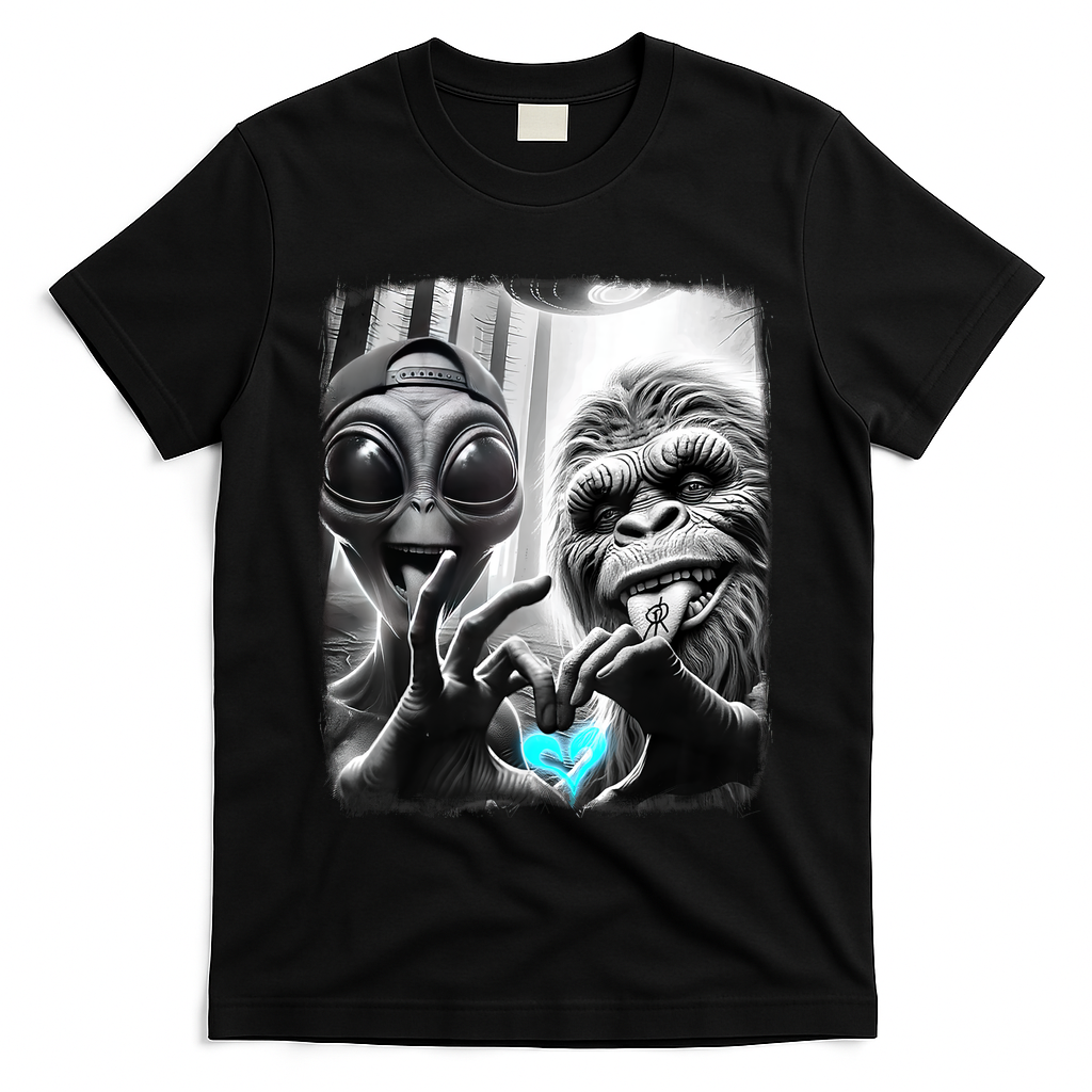 Bigfoot Sasquatch Alien Lovefest Love Hand Sign T-Shirt