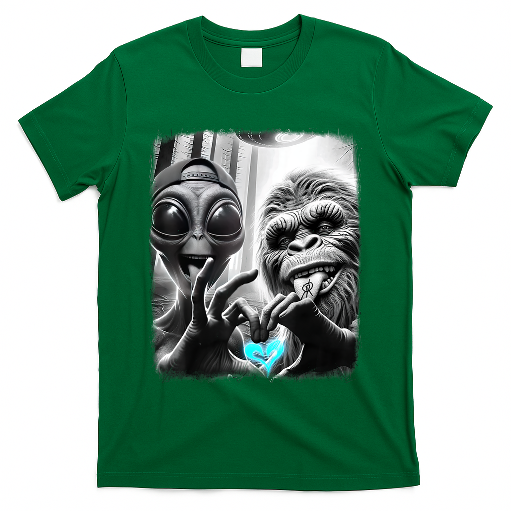 Bigfoot Sasquatch Alien Lovefest Love Hand Sign T-Shirt