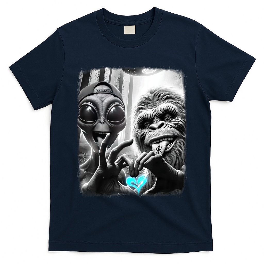 Bigfoot Sasquatch Alien Lovefest Love Hand Sign T-Shirt