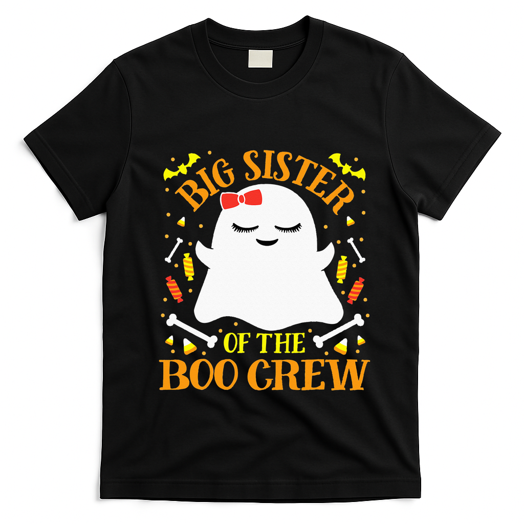 Big Sister Boo Crew Ghost Matching Family Halloween T-Shirt - Black