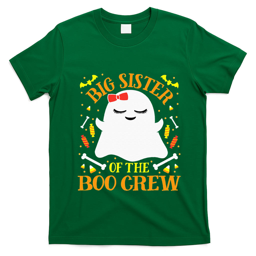 Big Sister Boo Crew Ghost Matching Family Halloween T-Shirt - Irish Green