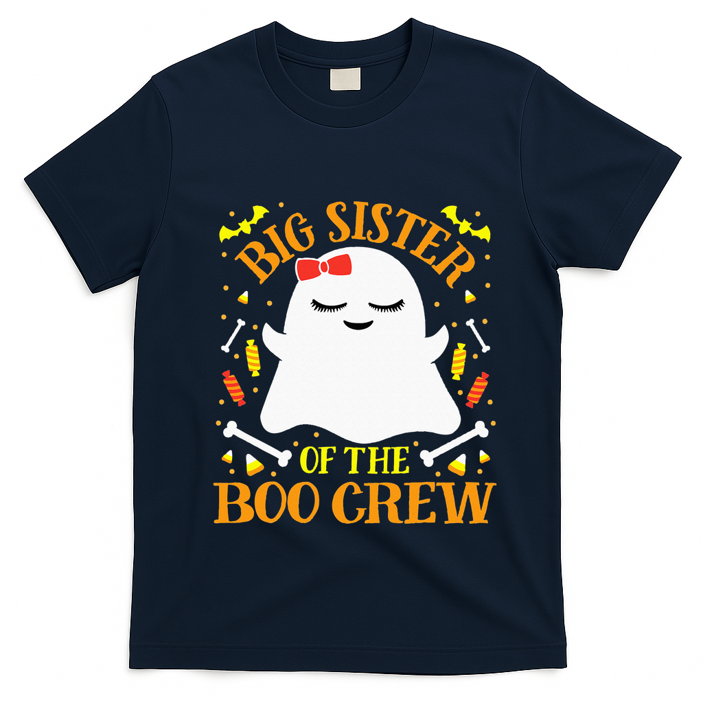 Big Sister Boo Crew Ghost Matching Family Halloween T-Shirt - Navy Blue