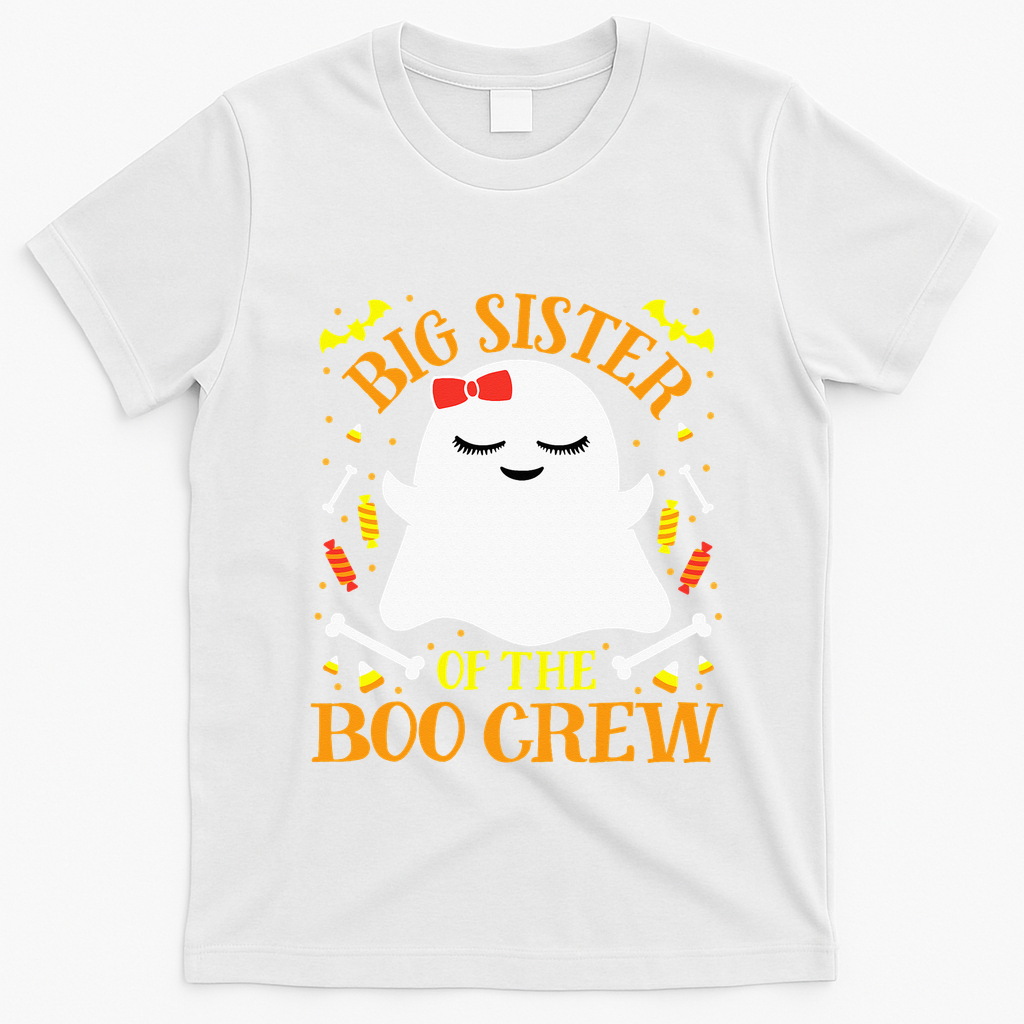 Big Sister Boo Crew Ghost Matching Family Halloween T-Shirt - White
