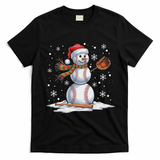 Baseball Snowman Baseball Player Santa Hat Christmas Funny T-Shirt - Black