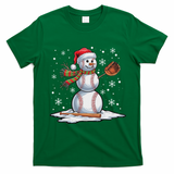 Baseball Snowman Baseball Player Santa Hat Christmas Funny T-Shirt - Irish Green