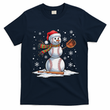 Baseball Snowman Baseball Player Santa Hat Christmas Funny T-Shirt - Navy Blue