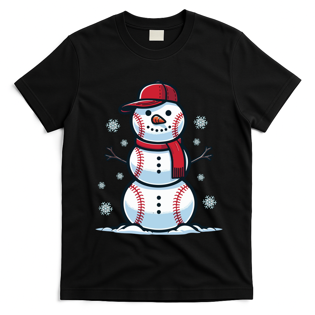 Baseball Snowman T-Shirt - Black