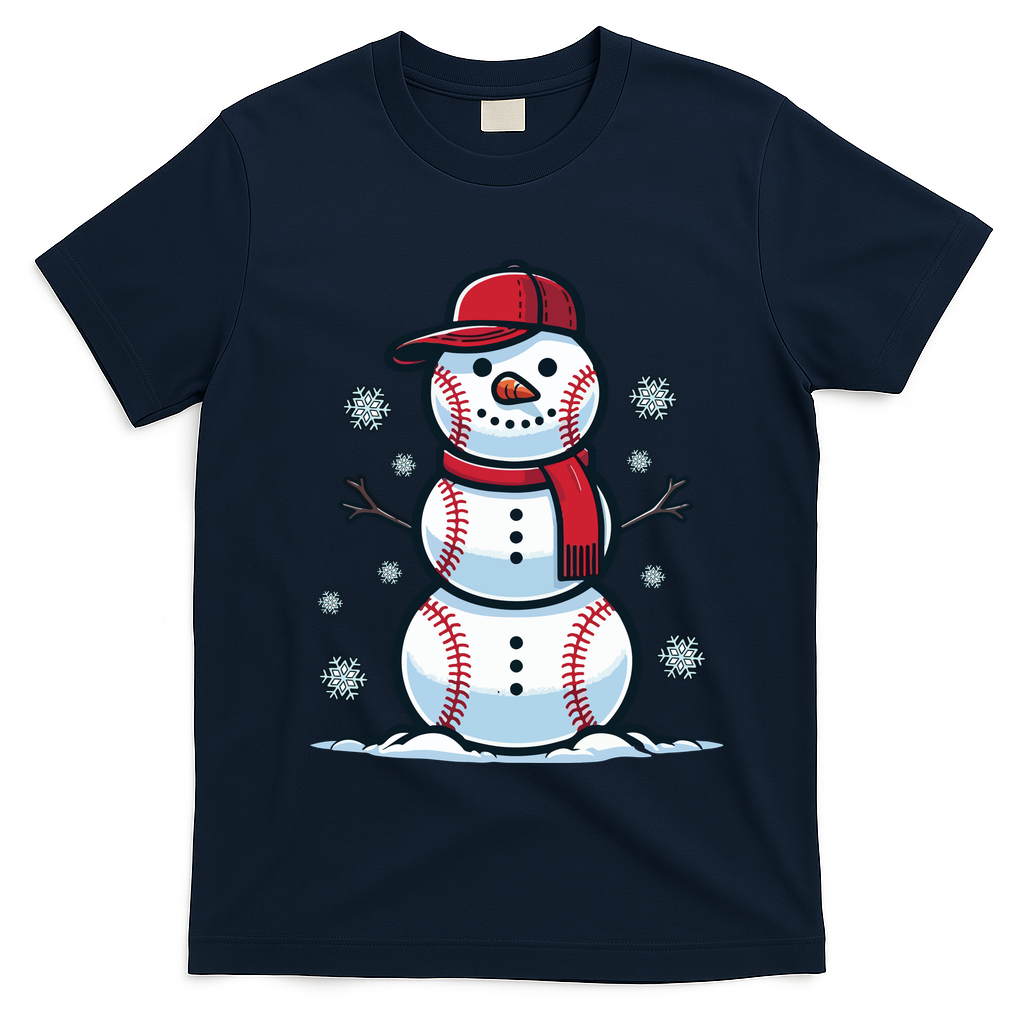 Baseball Snowman T-Shirt - Navy Blue