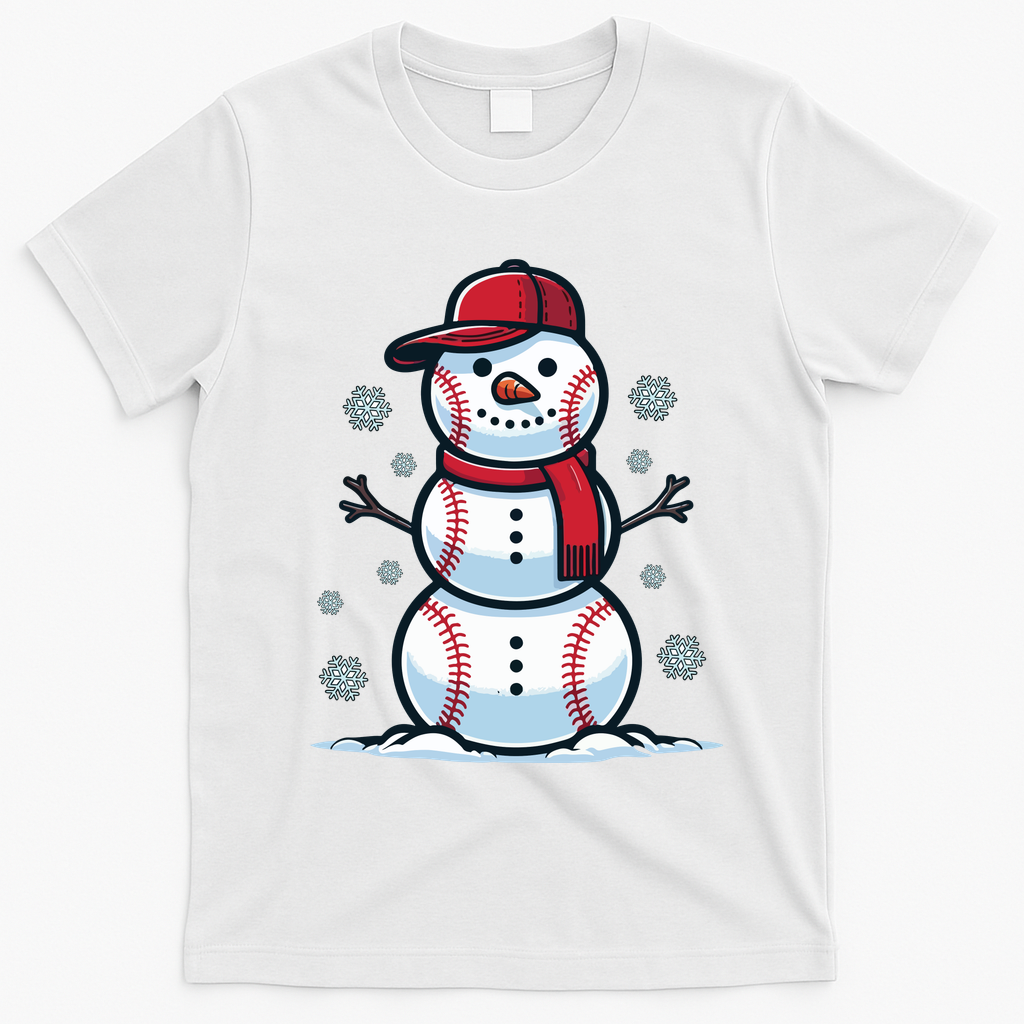 Baseball Snowman T-Shirt - White