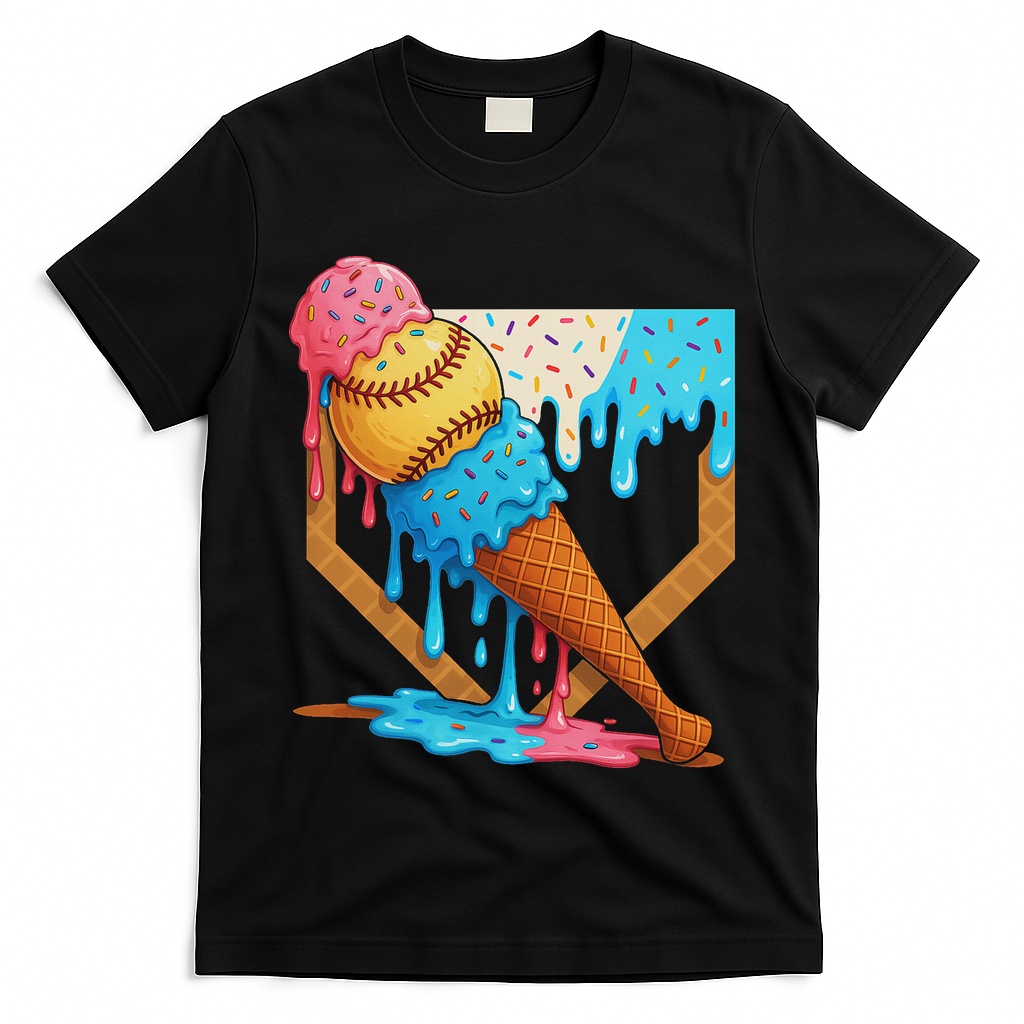 Baseball Sister Brother Drip Ice Cream Baseball Game Day T-Shirt