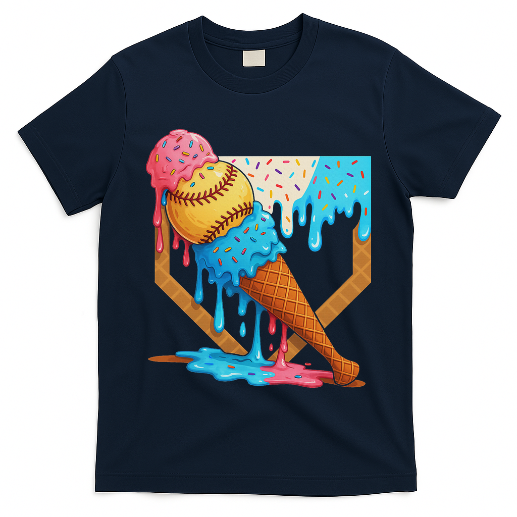 Baseball Sister Brother Drip Ice Cream Baseball Game Day T-Shirt