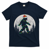 Bigfoot Santa Christmas Tree Lights Xmas Sasquatch T-Shirt - Navy Blue