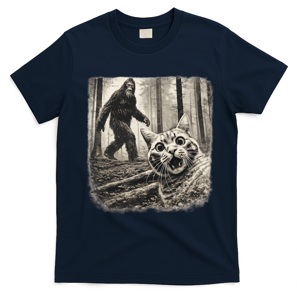 Bigfoot Sasquatch Cat Selfie Funny Meme Kitty T-Shirt - Navy Blue
