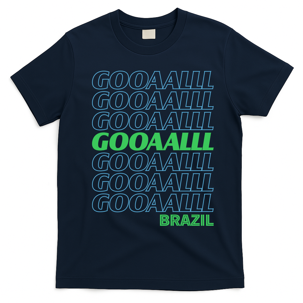 Brazil Soccer Fan Gear GOOAAALLL T-Shirt - Navy Blue