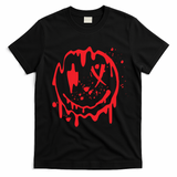 Bloody Smiling Face Splatter Graphic T-Shirt - Black
