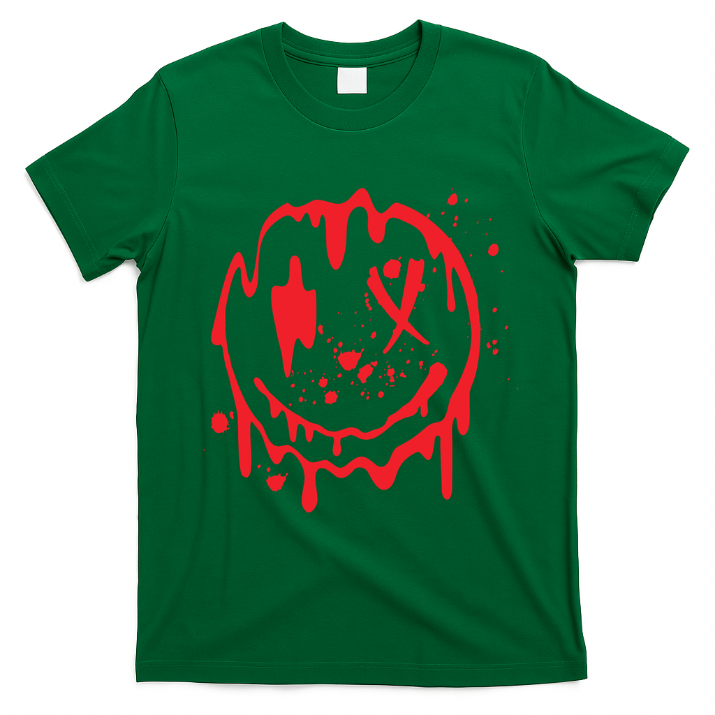 Bloody Smiling Face Splatter Graphic T-Shirt - Irish Green