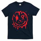 Bloody Smiling Face Splatter Graphic T-Shirt - Navy Blue