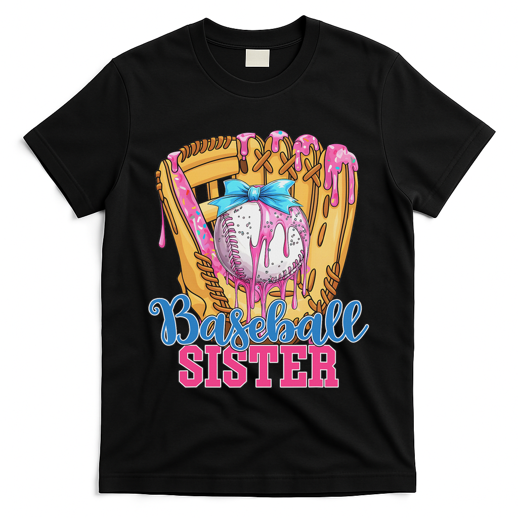 Baseball Sister Funny Baseball Ice Cream Drip Big Sister T-Shirt