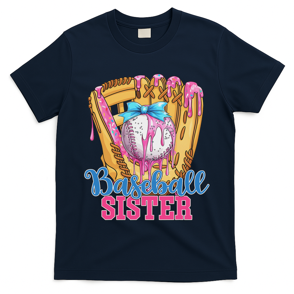 Baseball Sister Funny Baseball Ice Cream Drip Big Sister T-Shirt