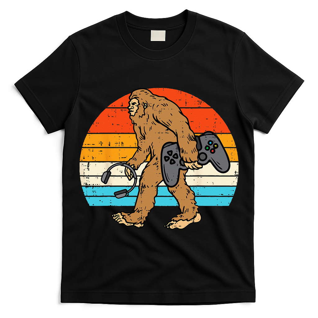 Bigfoot Sasquatch Gamer Retro Gaming T-Shirt