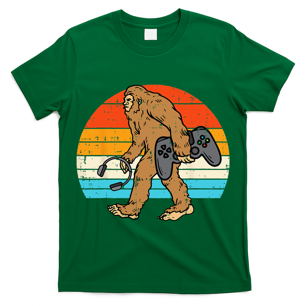 Bigfoot Sasquatch Gamer Retro Gaming T-Shirt