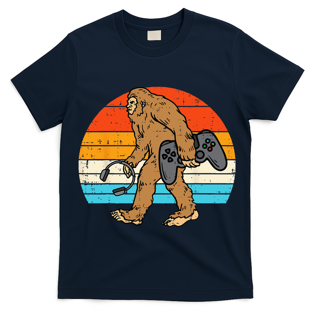 Bigfoot Sasquatch Gamer Retro Gaming T-Shirt