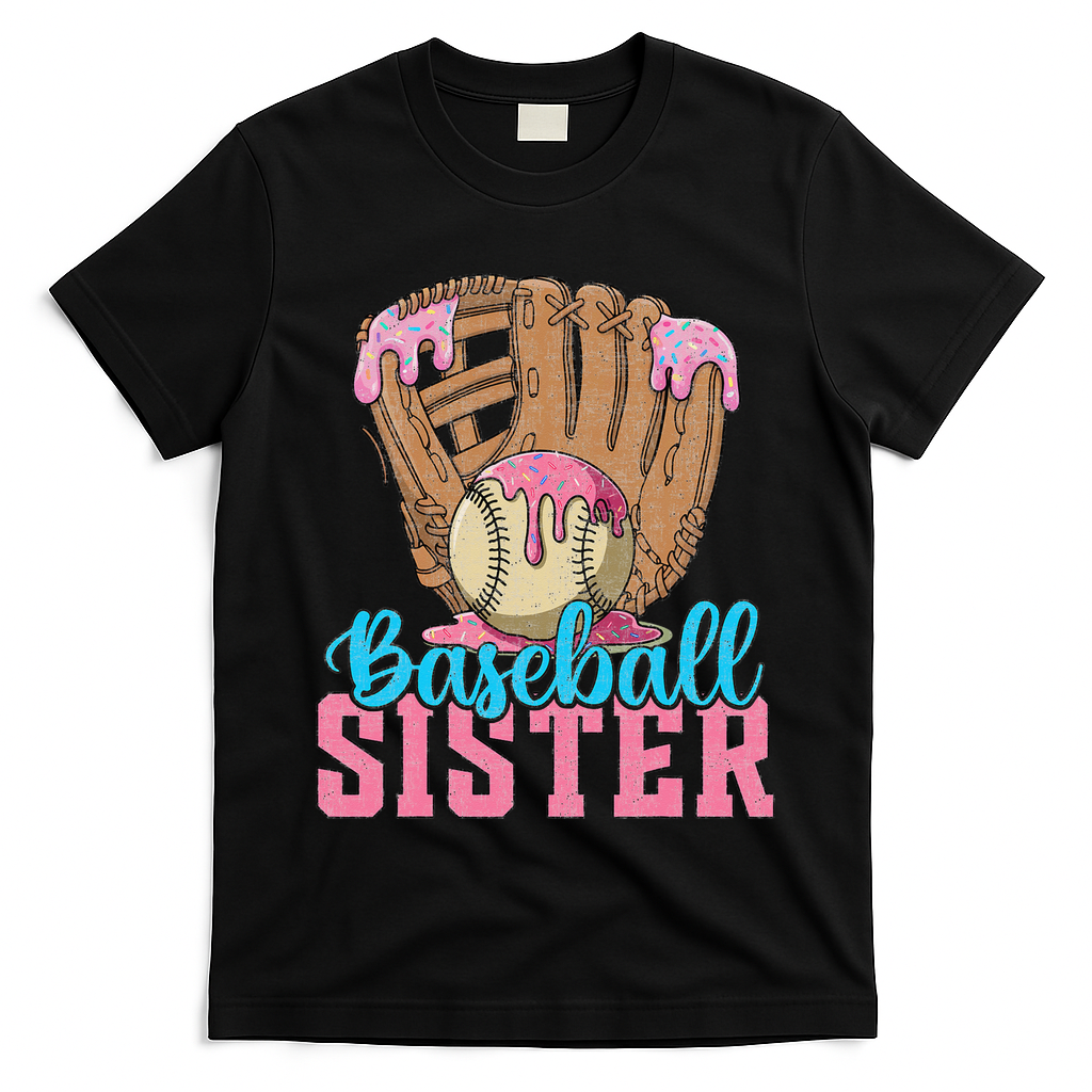 Baseball Sister Game Day Ice Cream Drip Baseball Big Sister T-Shirt