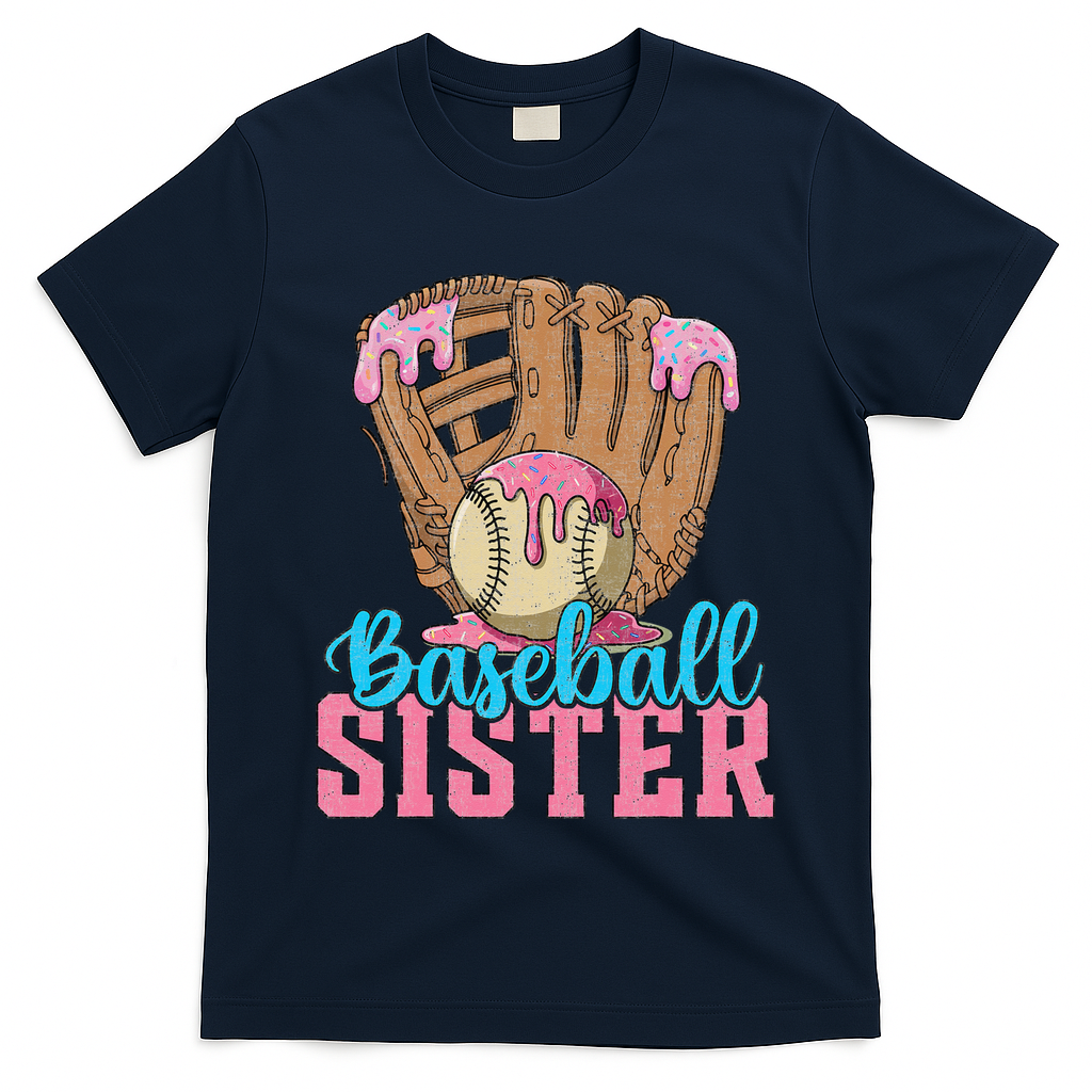 Baseball Sister Game Day Ice Cream Drip Baseball Big Sister T-Shirt