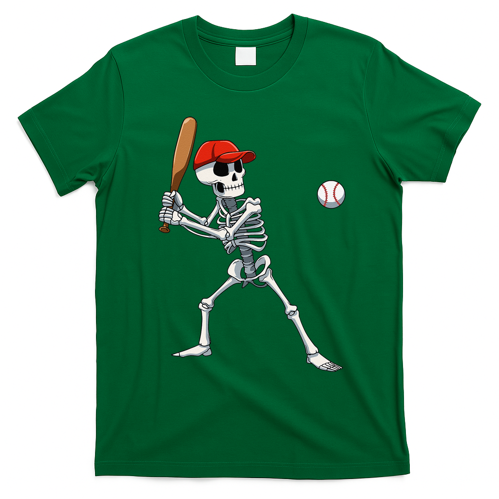 Baseball Skeleton Halloween Skeleton Playing Baseball T-Shirt - Irish Green