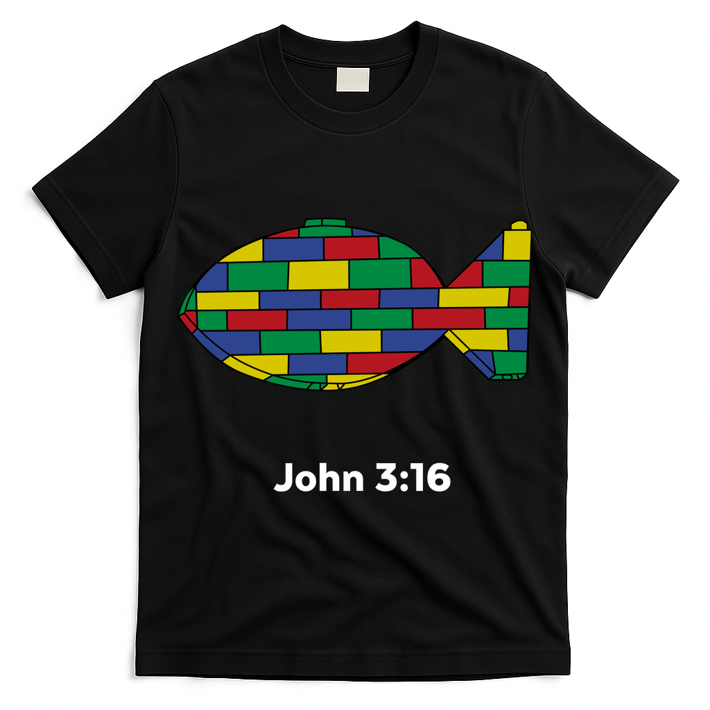 Brick Science John 3:16 ??Christian Faith With Fish Symbol, Bible Verse Apparel T-Shirt