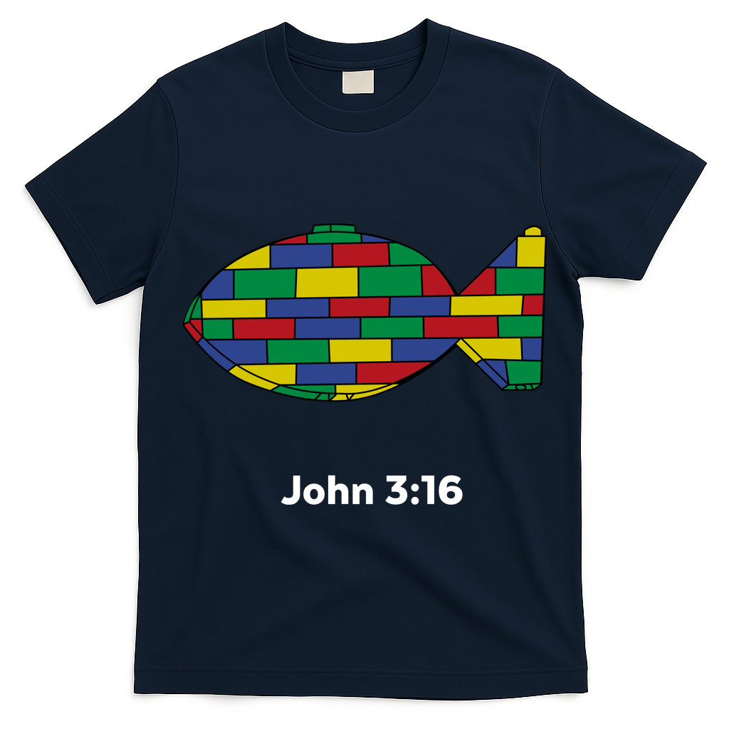 Brick Science John 3:16 ??Christian Faith With Fish Symbol, Bible Verse Apparel T-Shirt