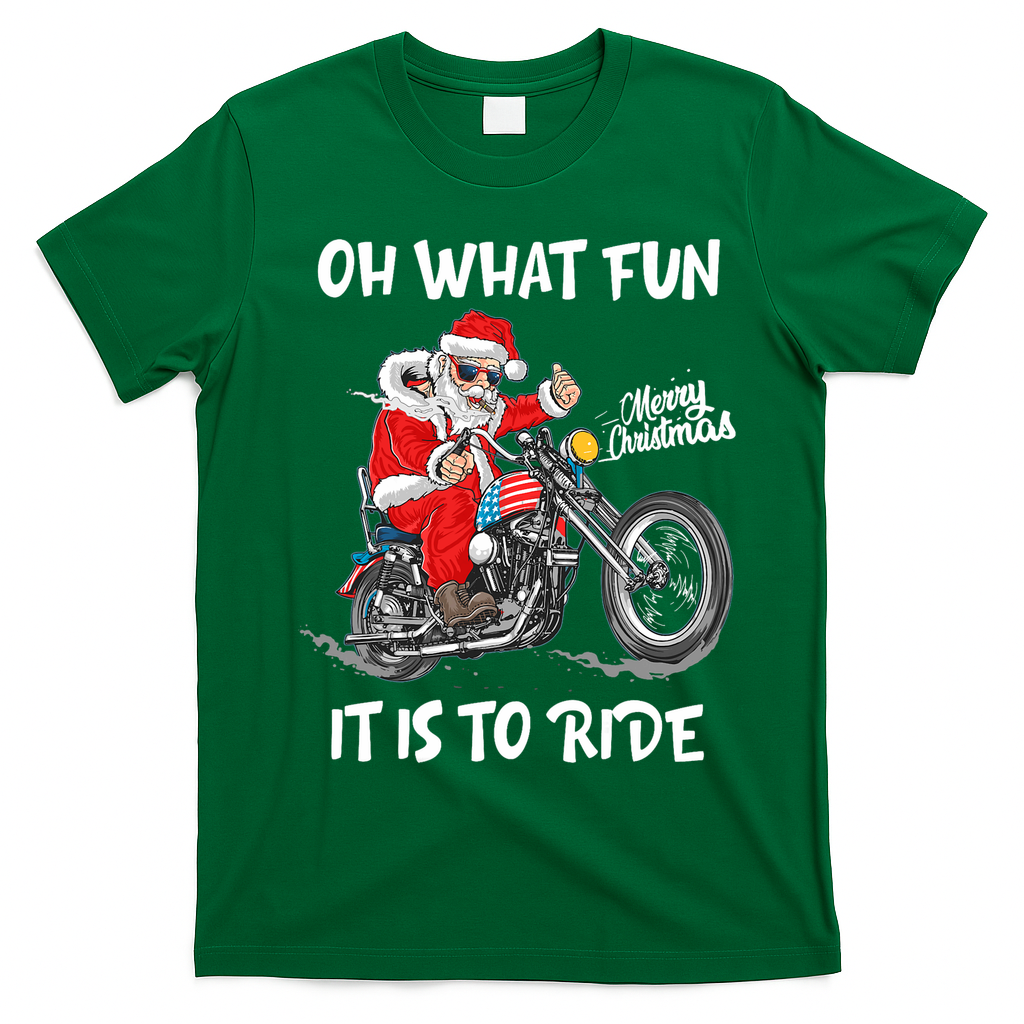 Biker Santa Motorcycle Fan Merry Christmas Xmas Holidays T-Shirt - Irish Green
