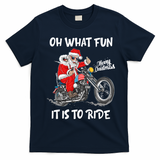 Biker Santa Motorcycle Fan Merry Christmas Xmas Holidays T-Shirt - Navy Blue