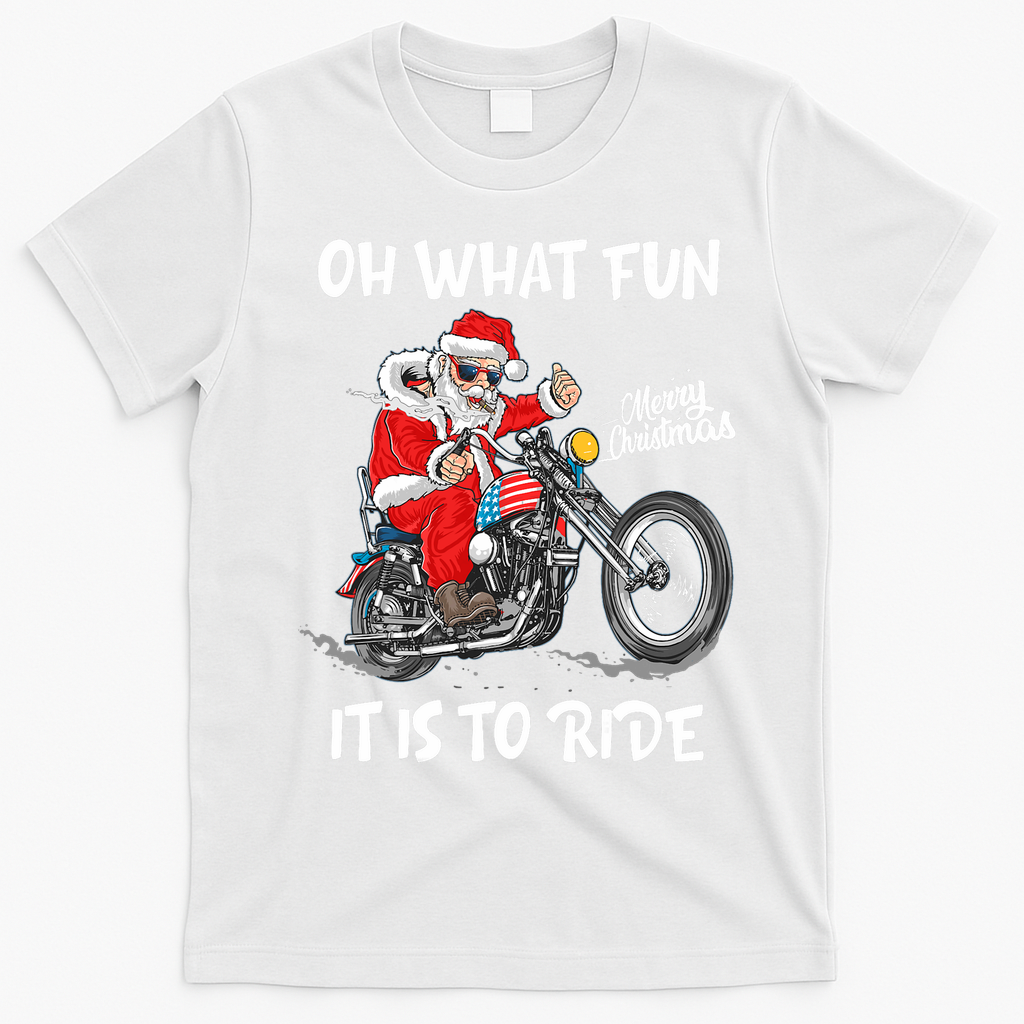 Biker Santa Motorcycle Fan Merry Christmas Xmas Holidays T-Shirt - White