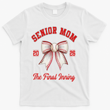 Baseball Senior Mom Coquette Bow Class Of 2026 Final Inning T-Shirt - White