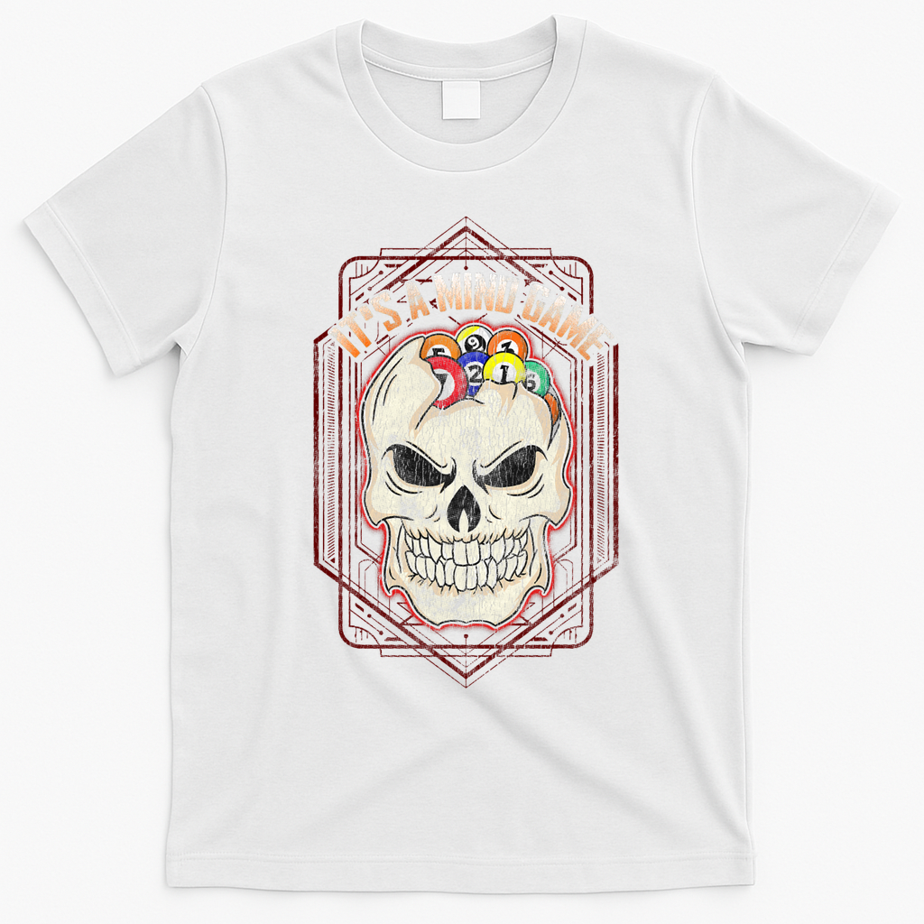 Billiards Skull Pool Balls ItS A Mind Game T-Shirt - White