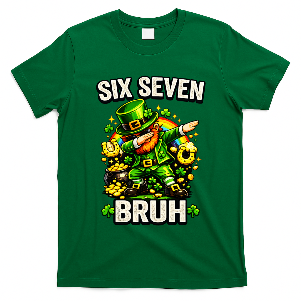 Bruh Six Seven Meme 67 Dabbing Leprechaun St Patricks Day T-Shirt