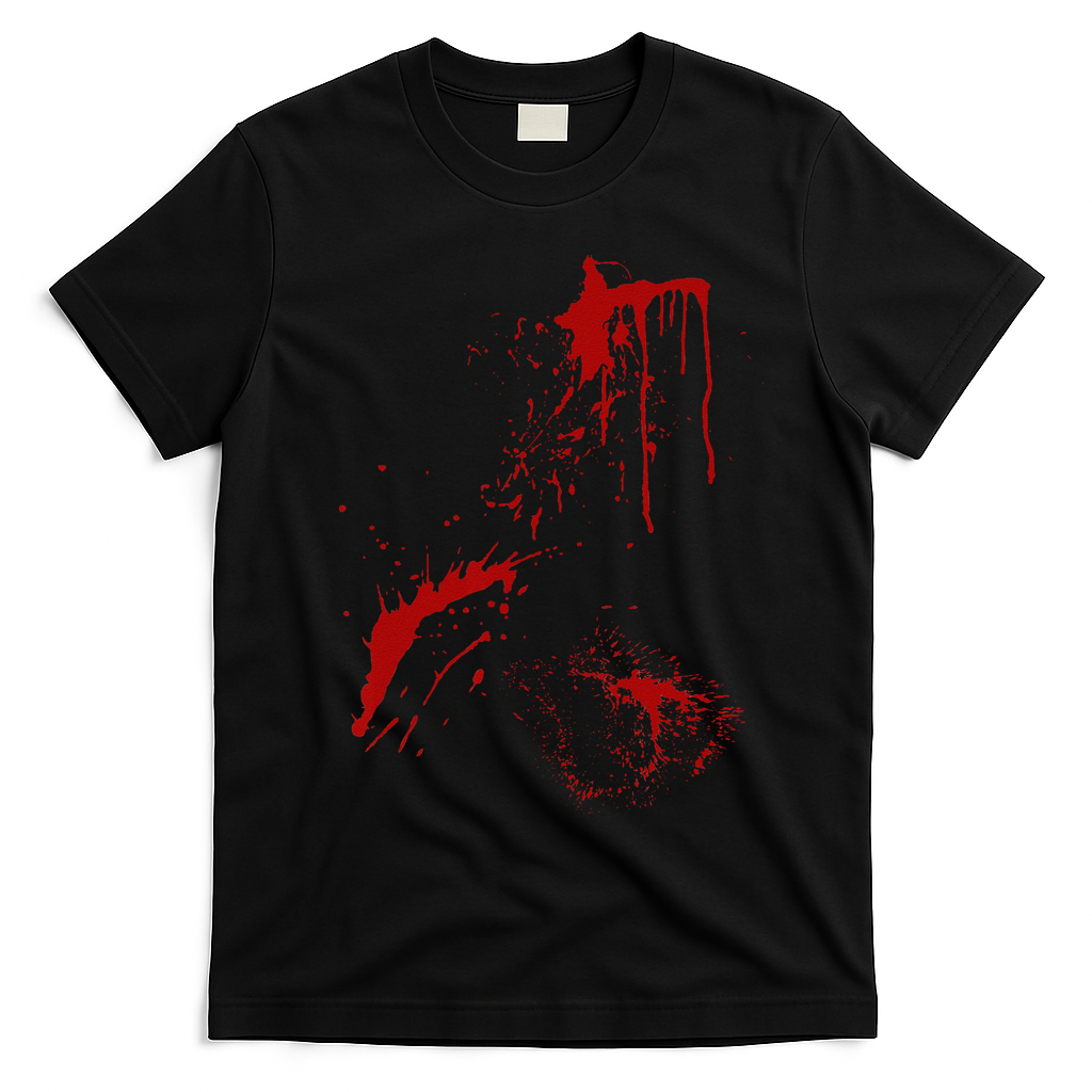 Blood Splatter Spatter Fake Bloody Halloween Zombie Victim T-Shirt - Black